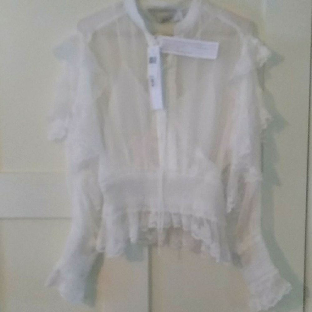 IroTilos Sheer Lace-Up Ruffle Top - Picture 3 of 8